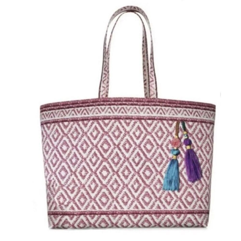 Brand New Estee Lauder Pink Grid Pattern Cotton Fabric Beach Bag Large Tote 2021